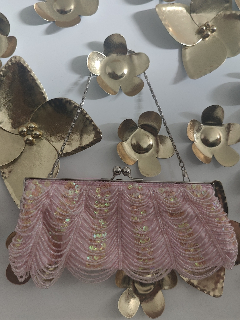 Pink Beaded Evening Clutch with Sequins